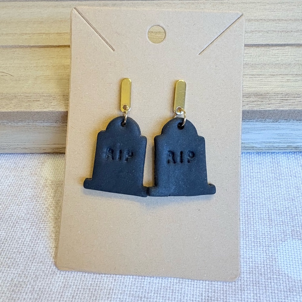 Black Halloween Tombstone Earrings